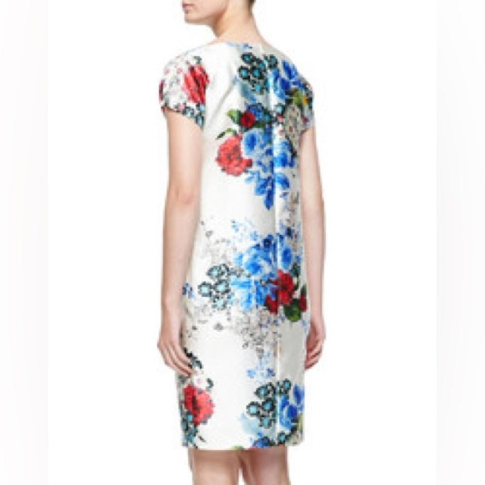 St. John Collection Silk Enchanted Floral Print Mikado Dress Cream Sz 6